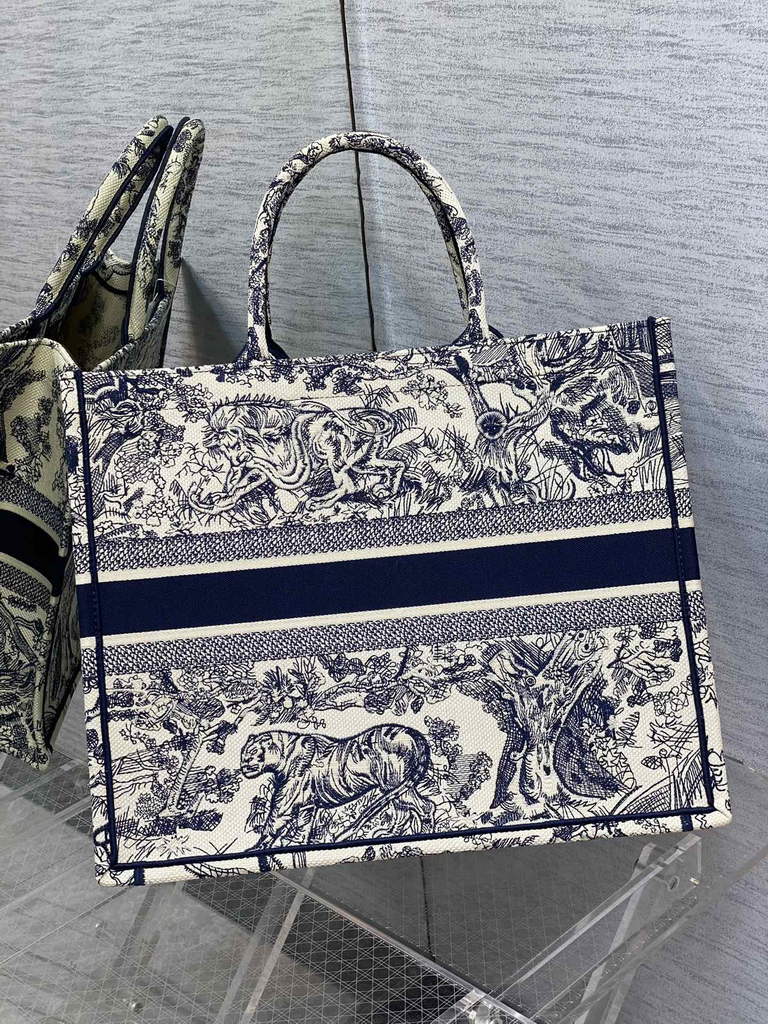 Dior M1286 Large Book Tote Navy Blue Toile de Jouy Embroidery