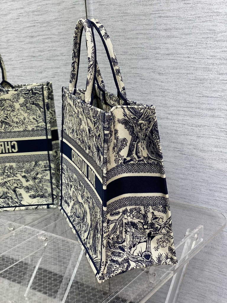 Dior M1286 Large Book Tote Navy Blue Toile de Jouy Embroidery