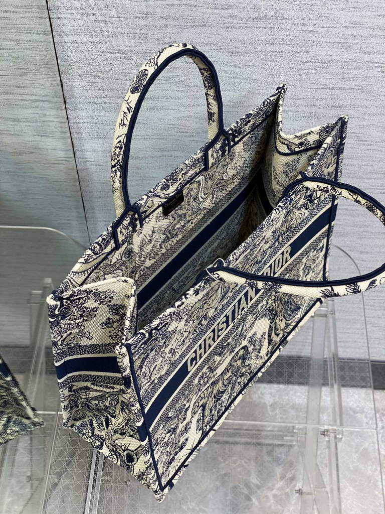 Dior M1286 Large Book Tote Navy Blue Toile de Jouy Embroidery