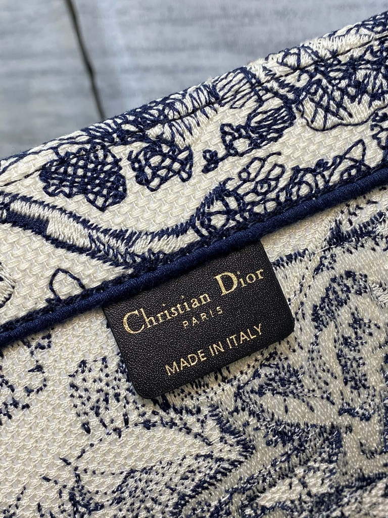 Dior M1286 Large Book Tote Navy Blue Toile de Jouy Embroidery
