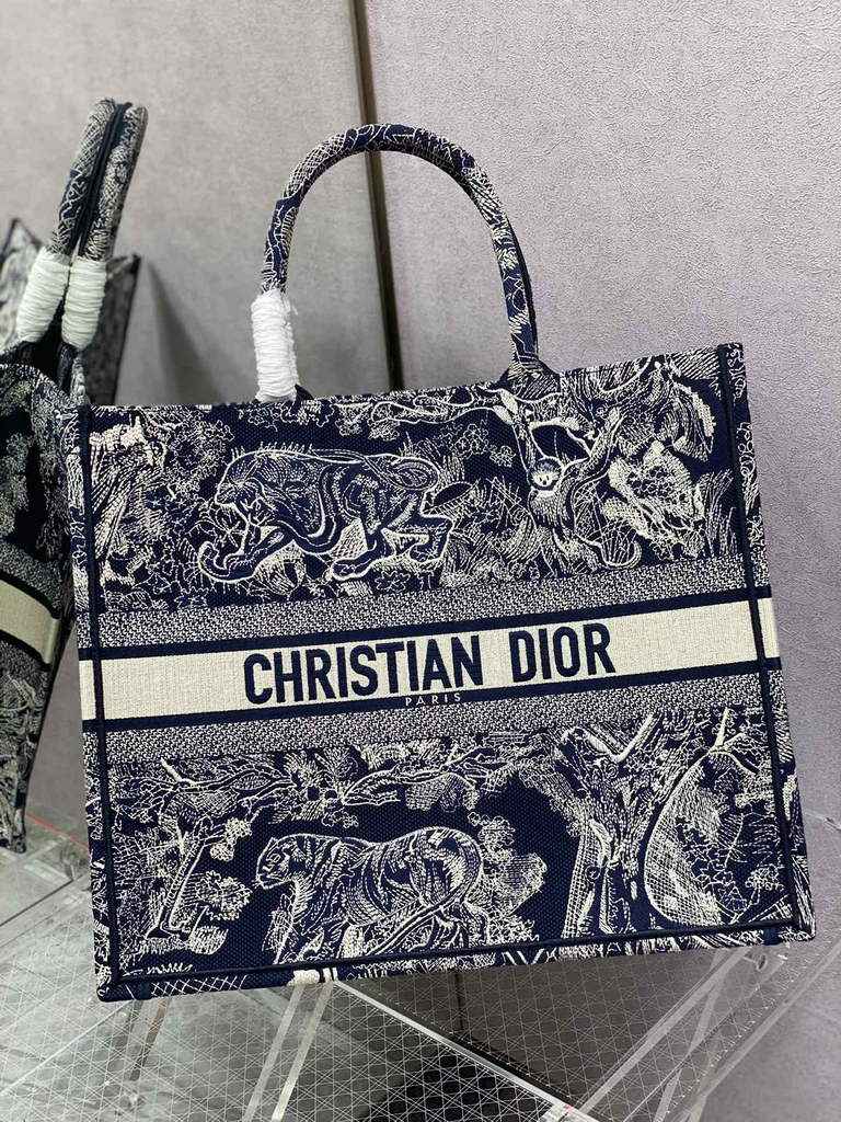 Dior M1286 Large Book Tote Navy Blue Toile de Jouy Reverse Embroidery