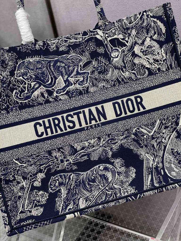Dior M1286 Large Book Tote Navy Blue Toile de Jouy Reverse Embroidery