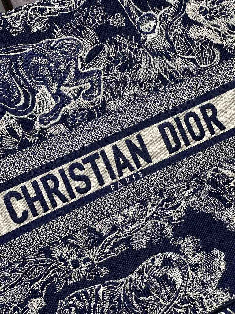 Dior M1286 Large Book Tote Navy Blue Toile de Jouy Reverse Embroidery