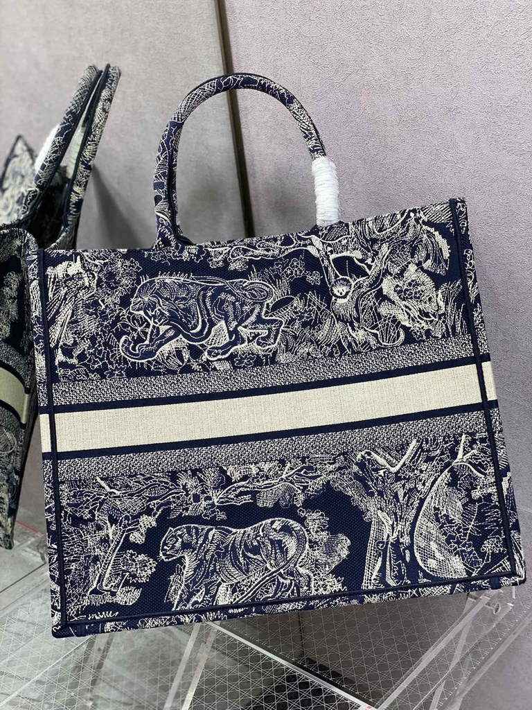 Dior M1286 Large Book Tote Navy Blue Toile de Jouy Reverse Embroidery