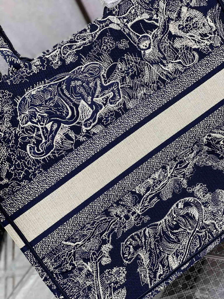 Dior M1286 Large Book Tote Navy Blue Toile de Jouy Reverse Embroidery