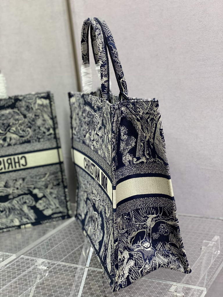 Dior M1286 Large Book Tote Navy Blue Toile de Jouy Reverse Embroidery