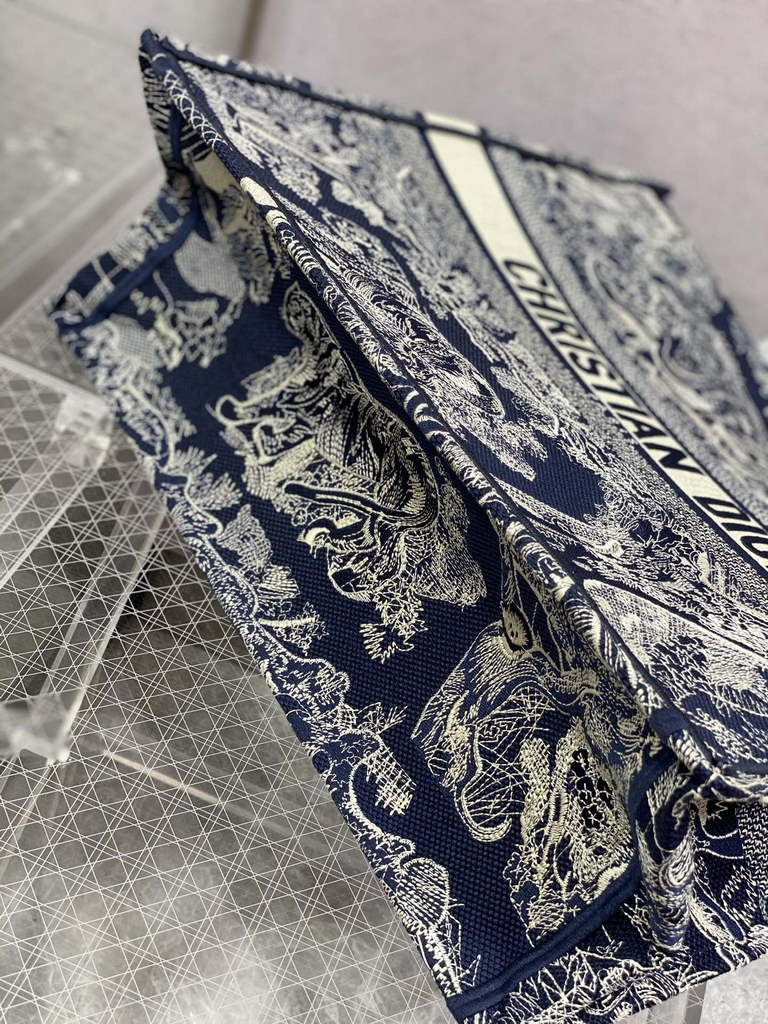 Dior M1286 Large Book Tote Navy Blue Toile de Jouy Reverse Embroidery