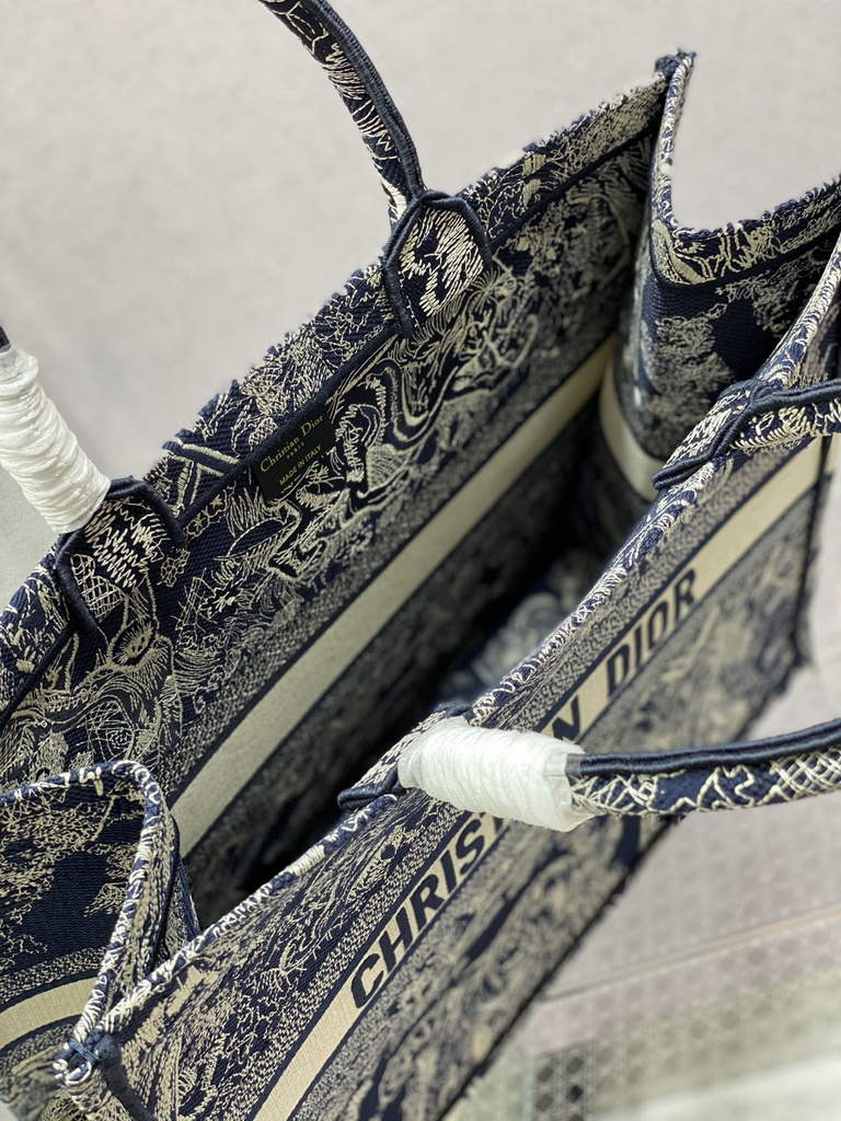 Dior M1286 Large Book Tote Navy Blue Toile de Jouy Reverse Embroidery