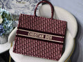 Dior M1286 Large Book Tote Red velvet Oblique Embroidery