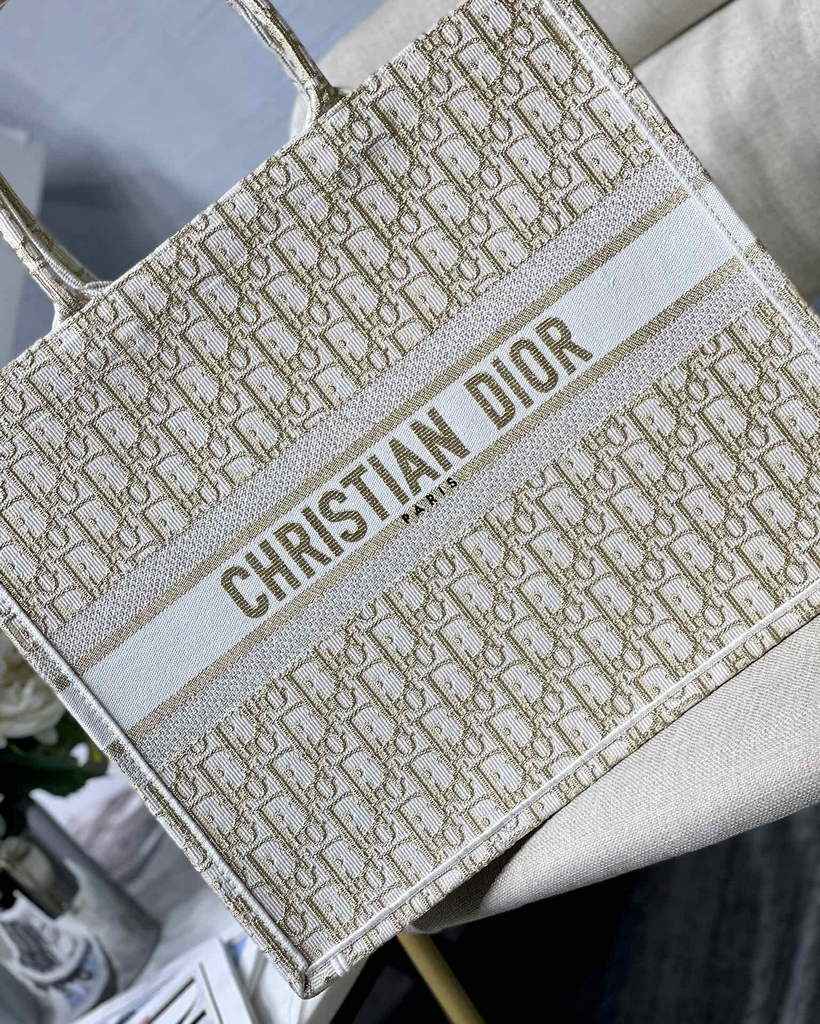 Dior M1286 Large Book Tote Gold Oblique Embroidery