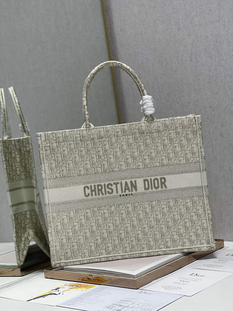 Dior M1286 Large Book Tote Beige Oblique Embroidery - Default Title - View 2