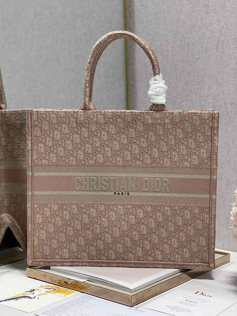 Dior M1286 Large Book Tote Pink Oblique Embroidery