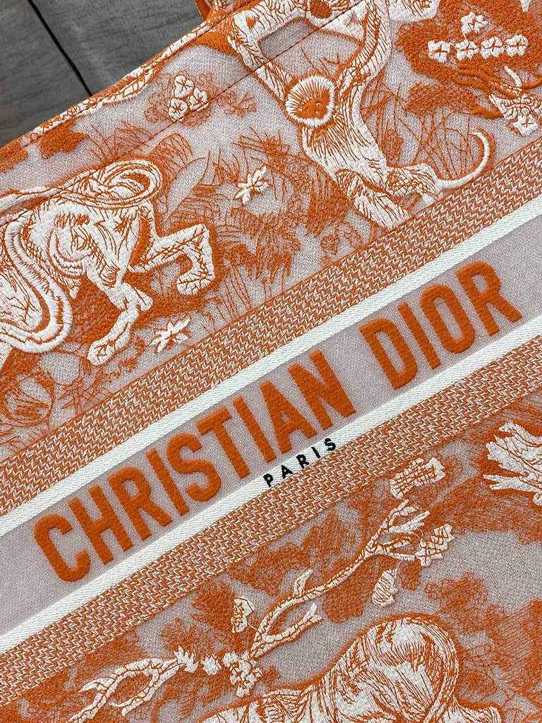 Dior M1286 Large Book Tote Orange Toile de Jouy Reverse Embroidery