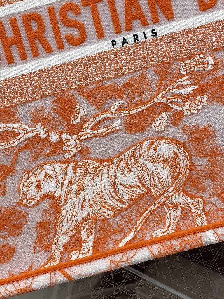 Dior M1286 Large Book Tote Orange Toile de Jouy Reverse Embroidery