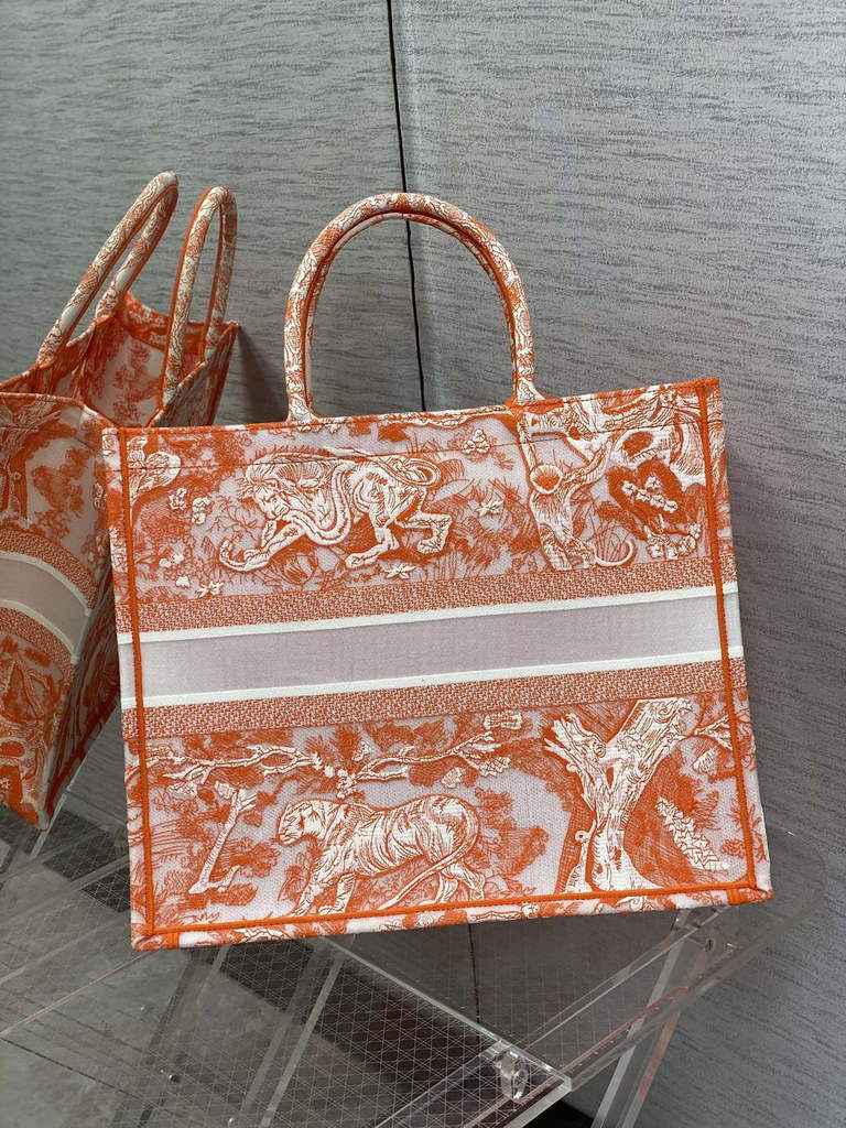 Dior M1286 Large Book Tote Orange Toile de Jouy Reverse Embroidery