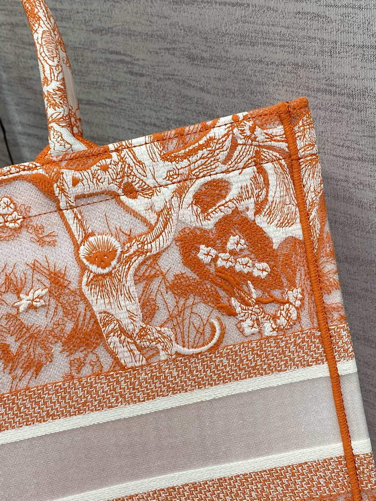Dior M1286 Large Book Tote Orange Toile de Jouy Reverse Embroidery