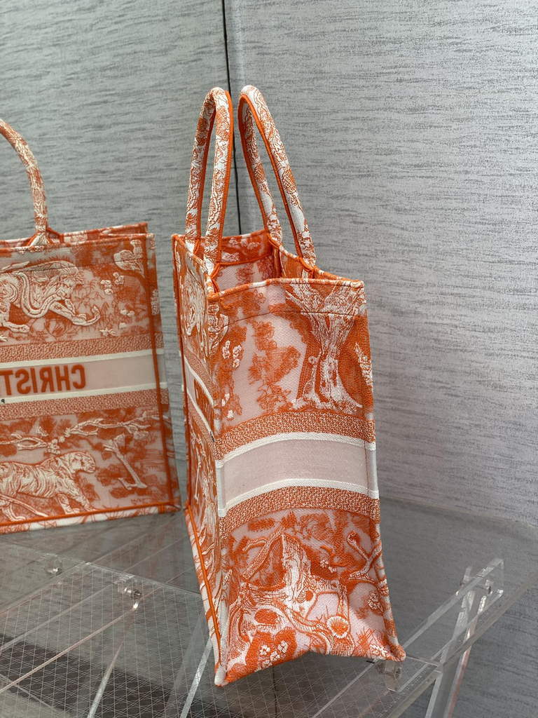 Dior M1286 Large Book Tote Orange Toile de Jouy Reverse Embroidery