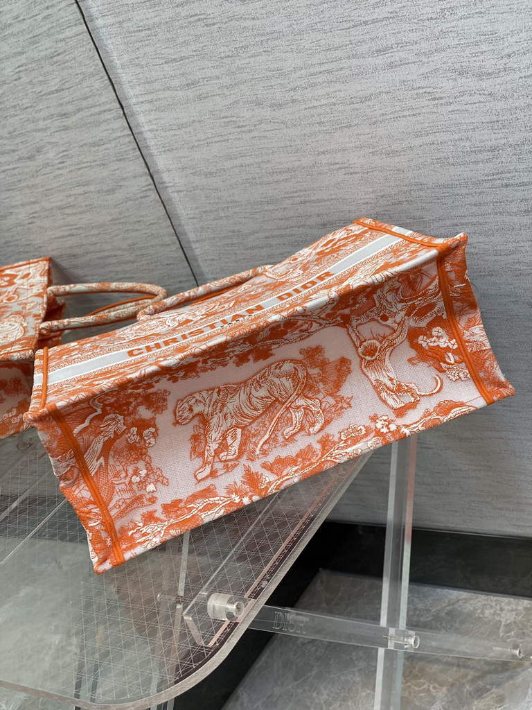 Dior M1286 Large Book Tote Orange Toile de Jouy Reverse Embroidery