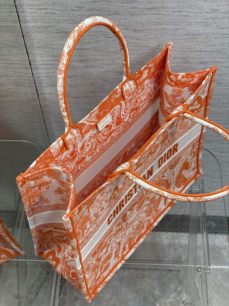 Dior M1286 Large Book Tote Orange Toile de Jouy Reverse Embroidery