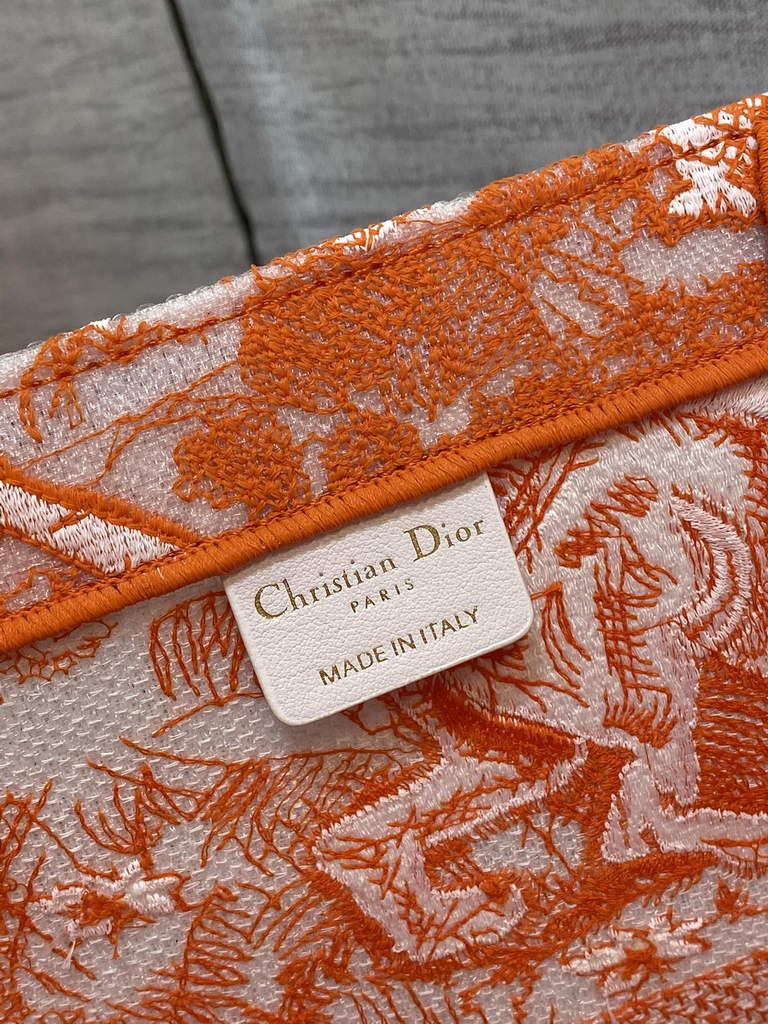 Dior M1286 Large Book Tote Orange Toile de Jouy Reverse Embroidery