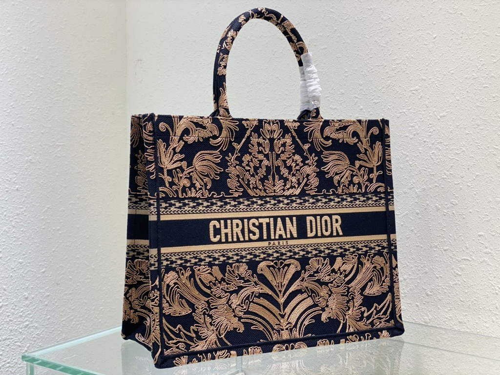 Dior M1286 Large Book Tote Navy Blue Ornamental Cornely-Effect Embroidery