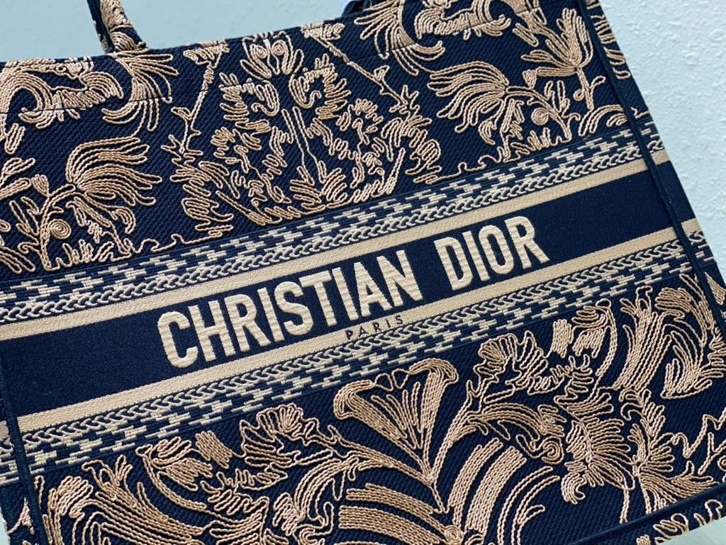 Dior M1286 Large Book Tote Navy Blue Ornamental Cornely-Effect Embroidery