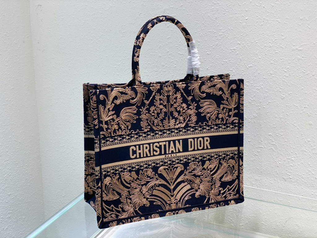 Dior M1286 Large Book Tote Navy Blue Ornamental Cornely-Effect Embroidery