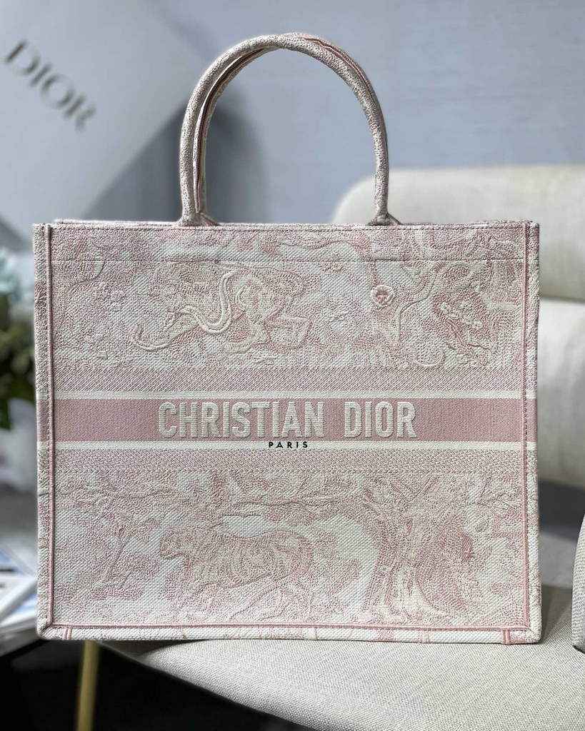Dior M1286 Large Book Tote Pink Toile de Jouy Embroidery