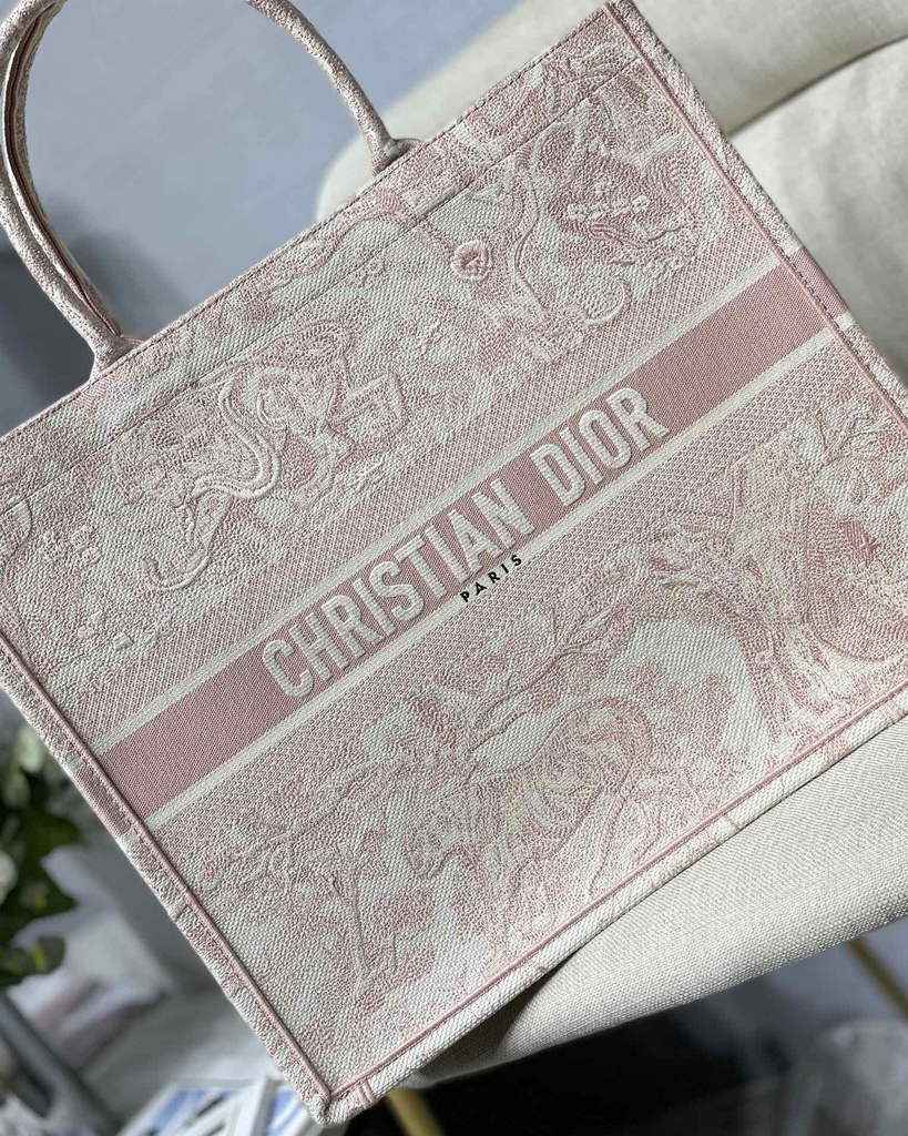 Dior M1286 Large Book Tote Pink Toile de Jouy Embroidery