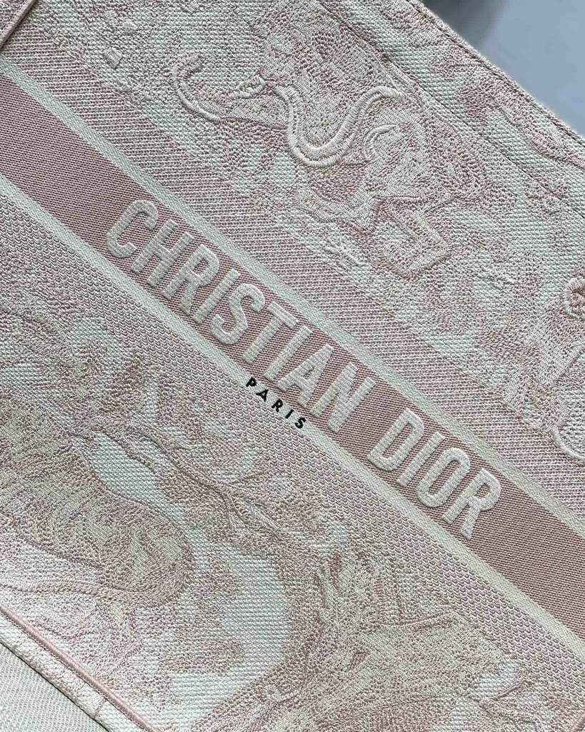 Dior M1286 Large Book Tote Pink Toile de Jouy Embroidery