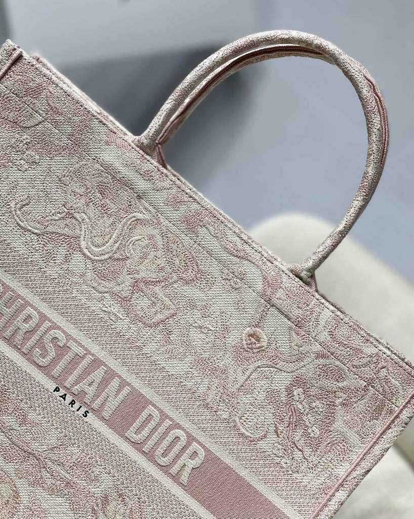 Dior M1286 Large Book Tote Pink Toile de Jouy Embroidery