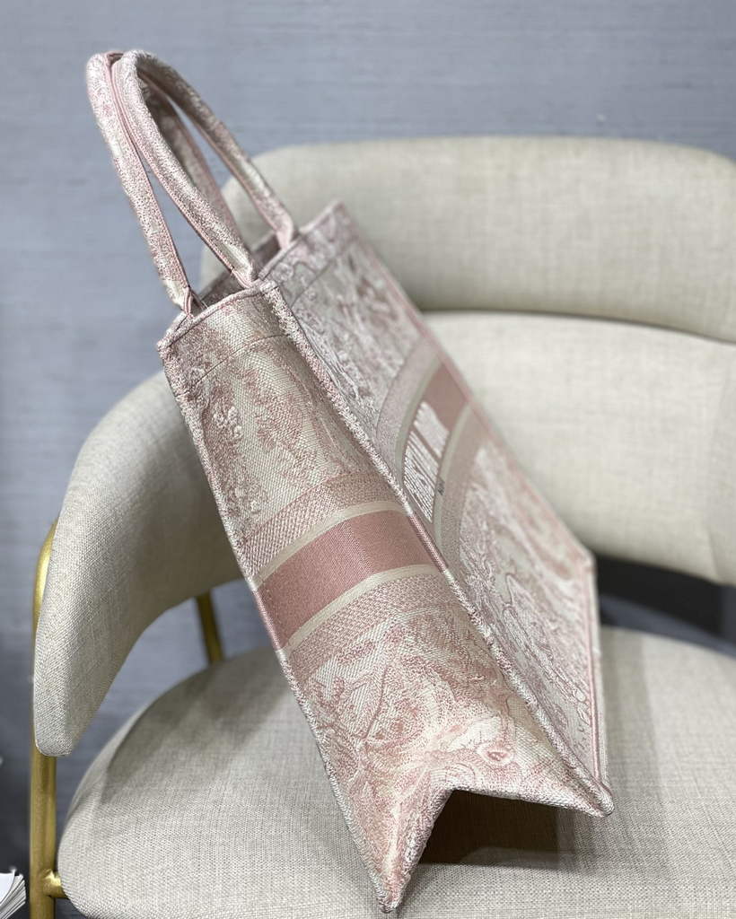 Dior M1286 Large Book Tote Pink Toile de Jouy Embroidery