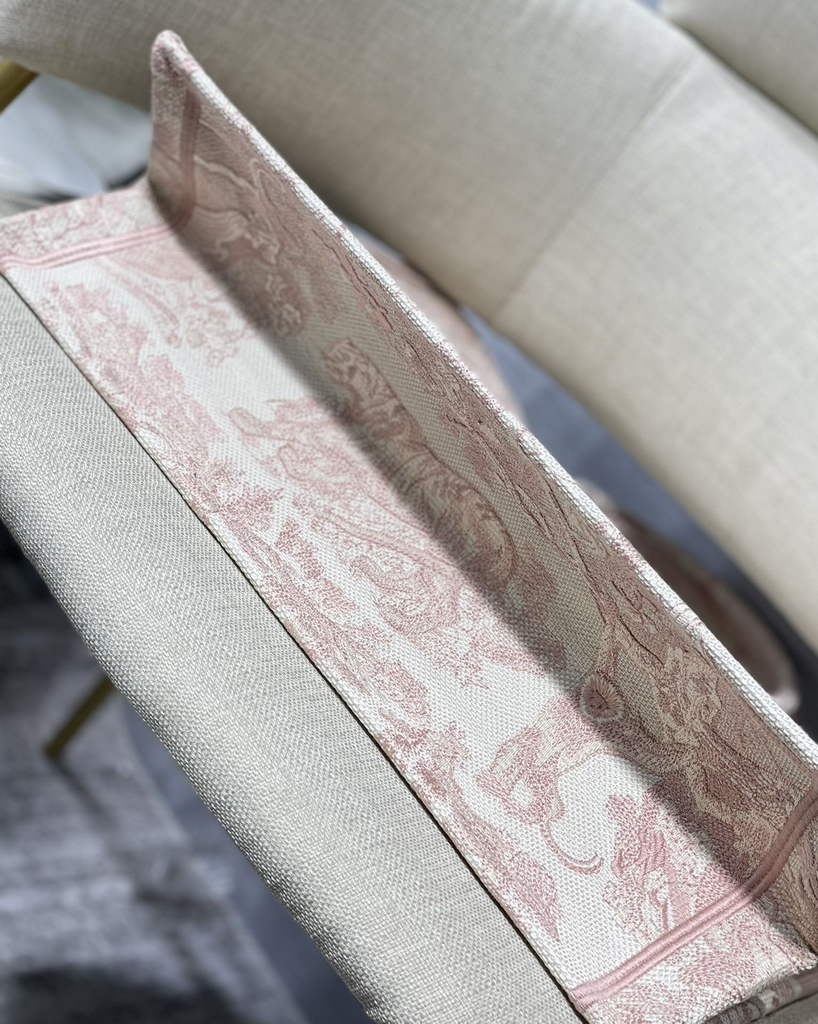 Dior M1286 Large Book Tote Pink Toile de Jouy Embroidery