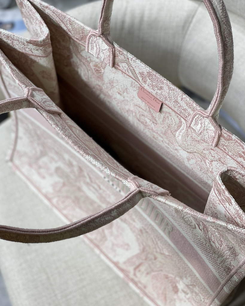 Dior M1286 Large Book Tote Pink Toile de Jouy Embroidery