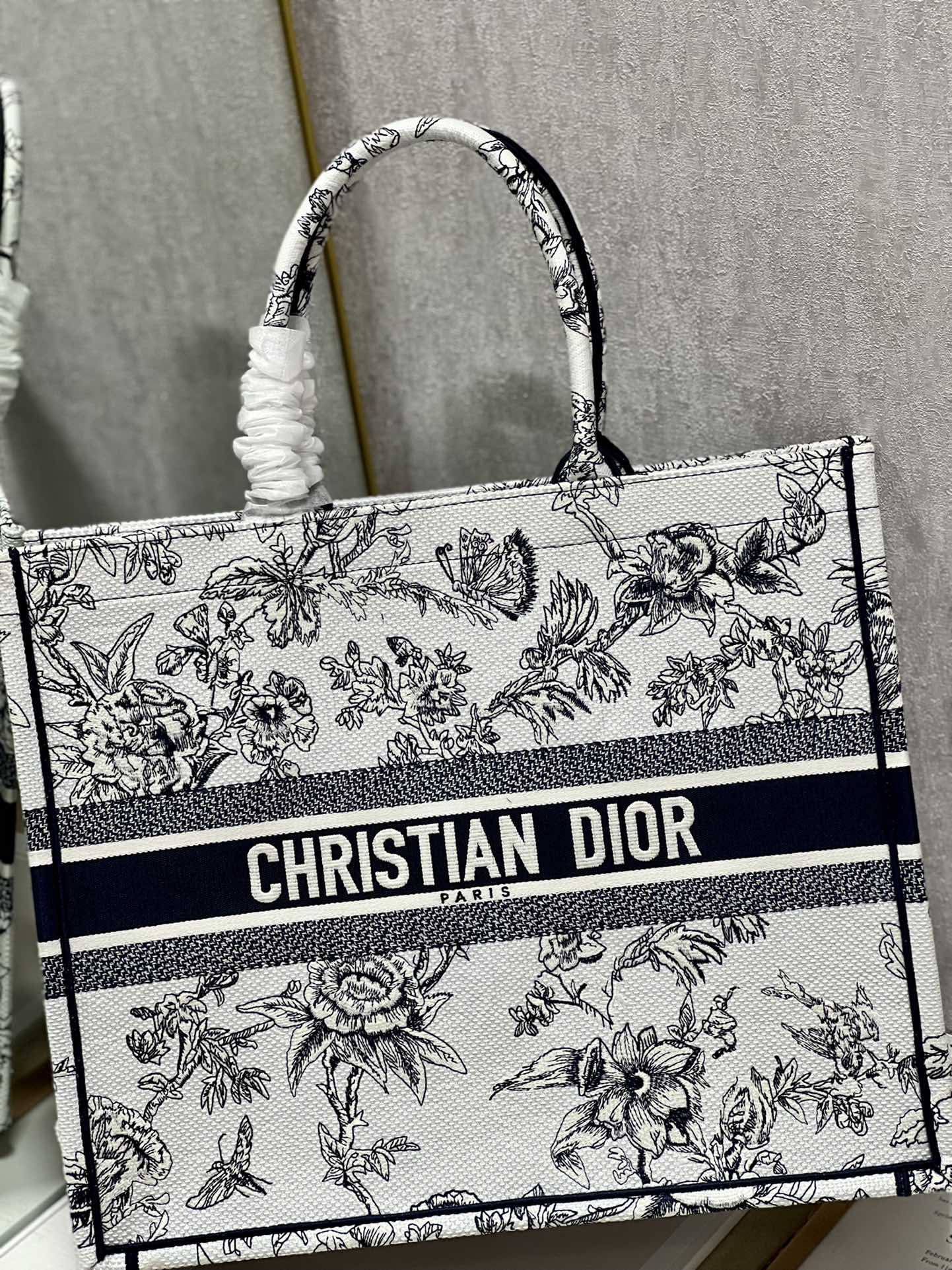 Dior M1286 Large Book Tote Powder Jardin Botanique Embroidery Beige