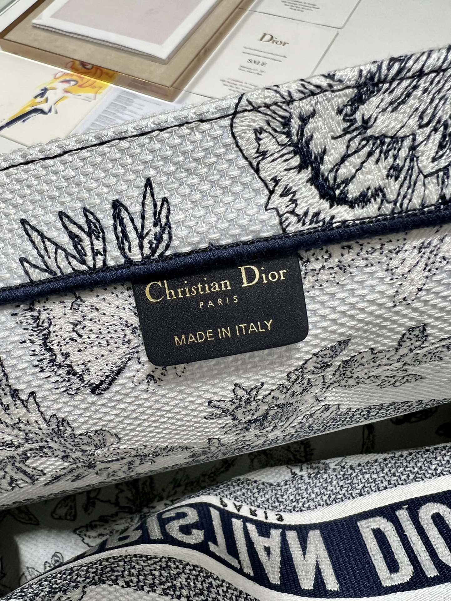 Dior M1286 Large Book Tote Powder Jardin Botanique Embroidery Beige