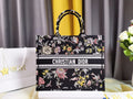 Dior M1286 Large Book Tote Powder Black Jardin Botanique Embroidery