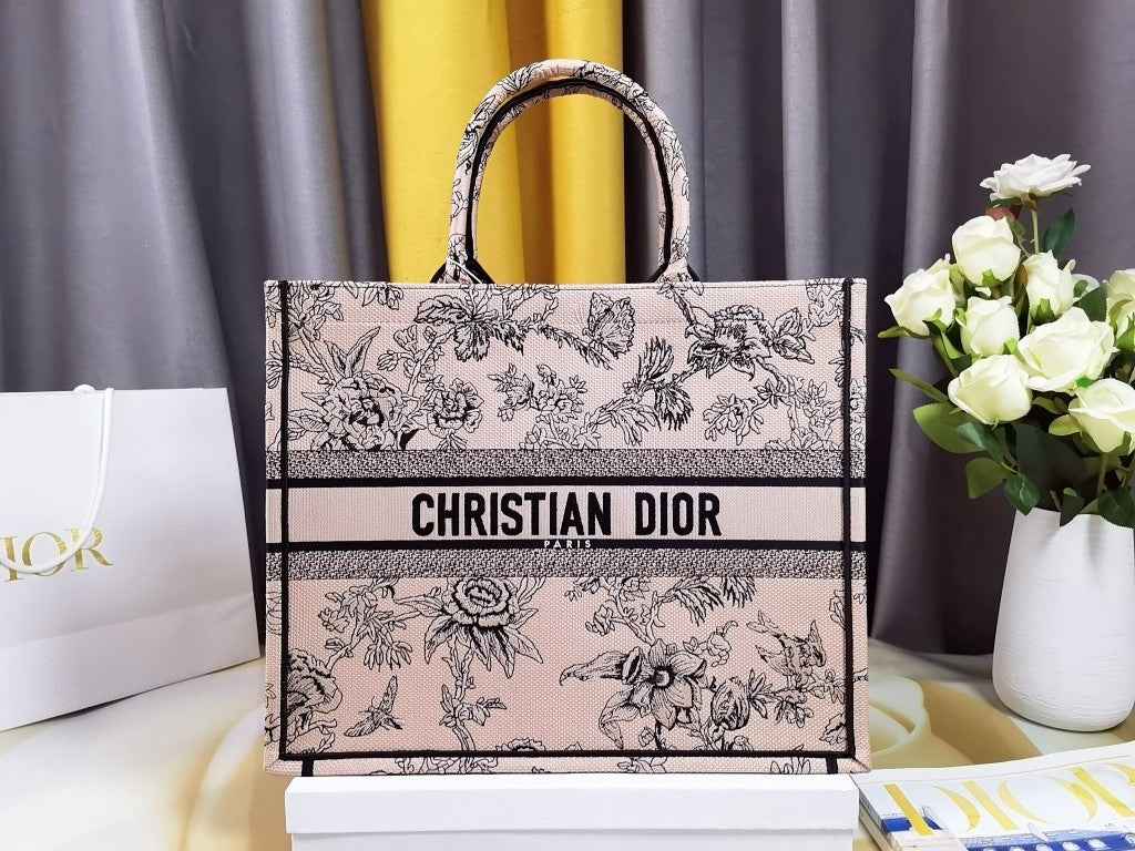 Dior M1286 Large Book Tote Powder Pink Jardin Botanique Embroidery