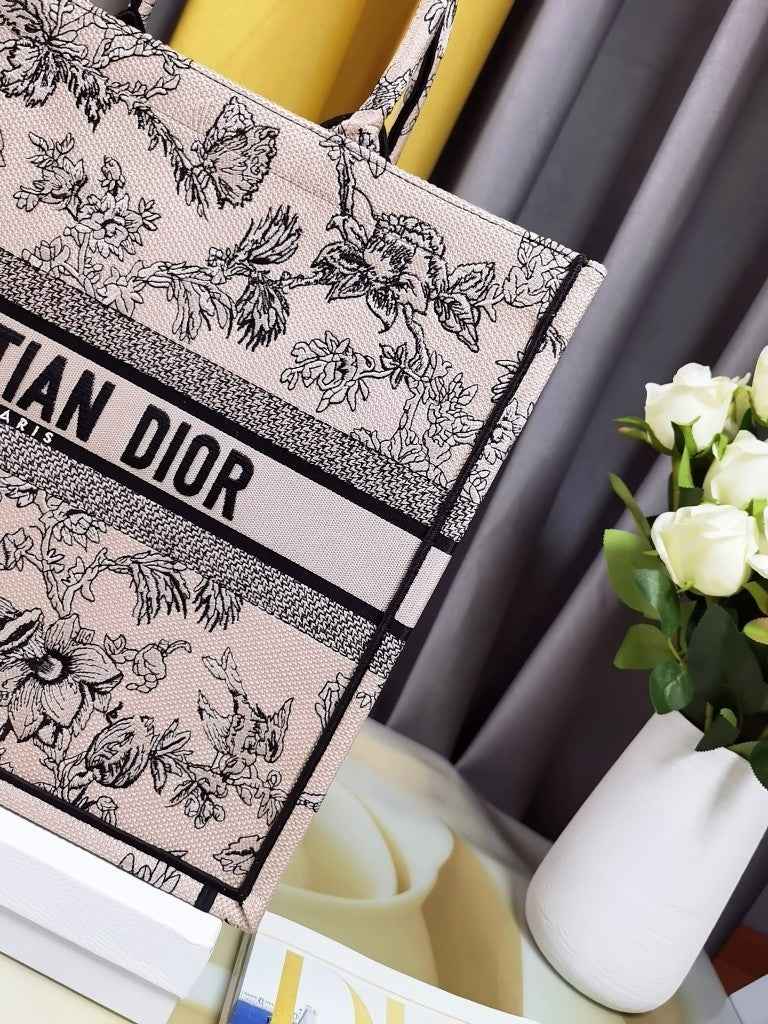 Dior M1286 Large Book Tote Powder Pink Jardin Botanique Embroidery