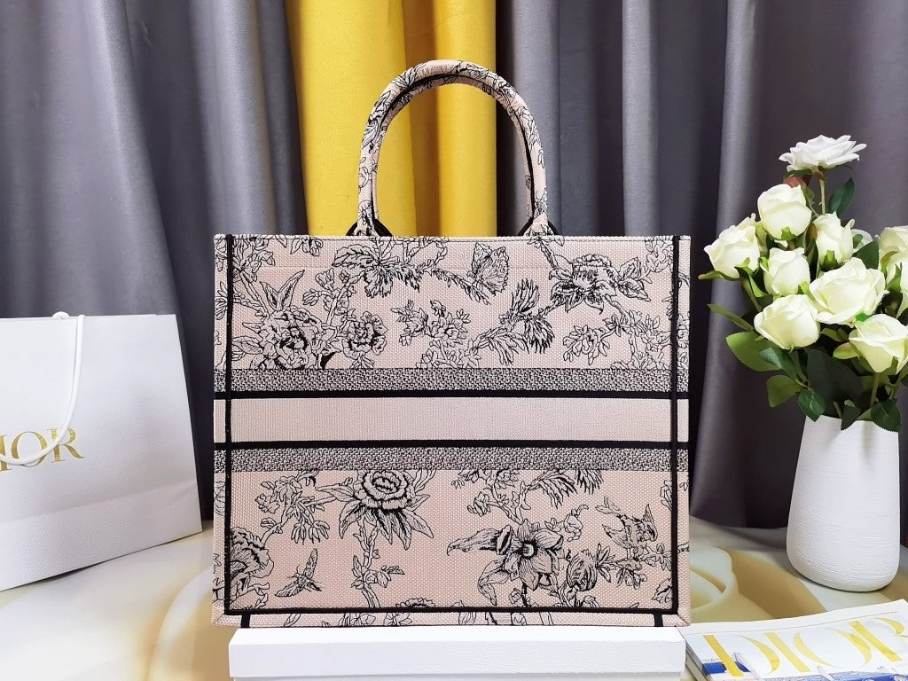 Dior M1286 Large Book Tote Powder Pink Jardin Botanique Embroidery