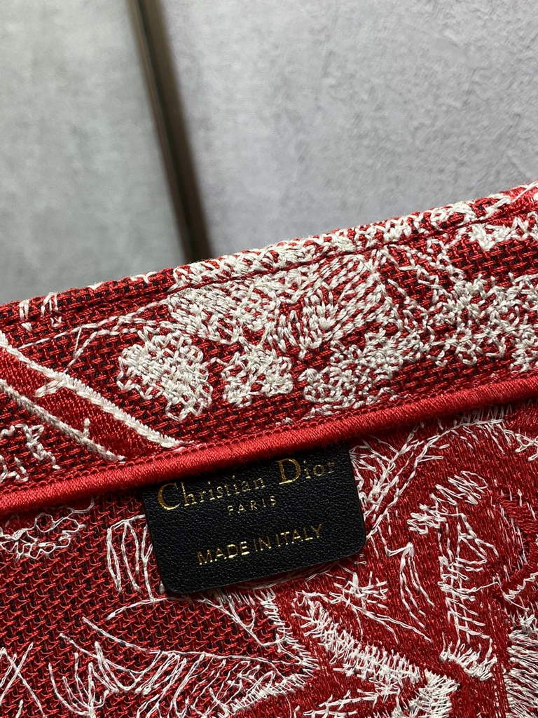 Dior M1286 Large Book Tote Red Toile de Jouy Embroidery