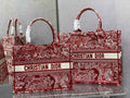 Dior M1286 Large Book Tote Red Toile de Jouy Embroidery