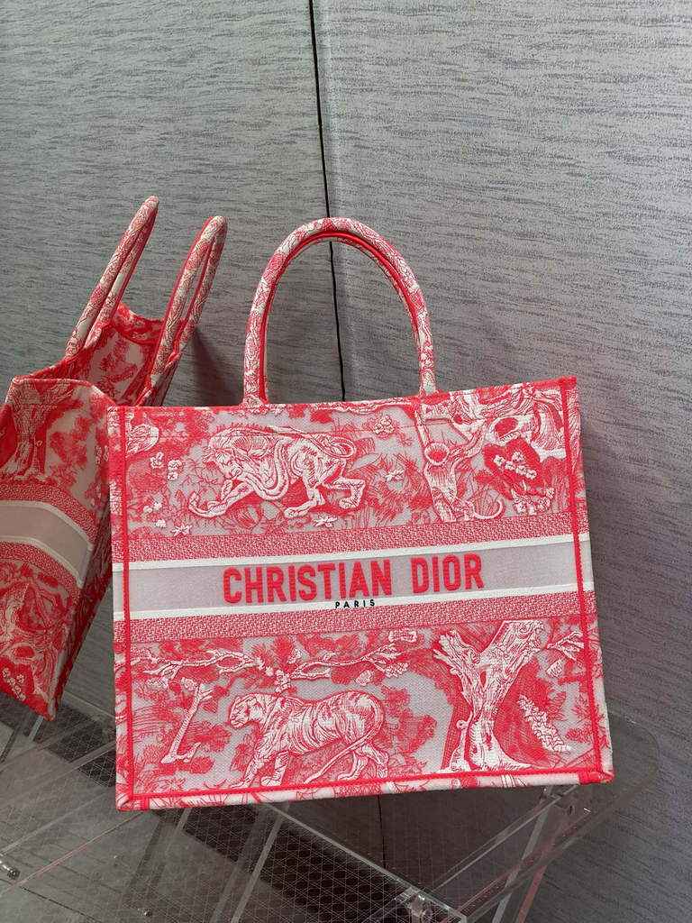 Dior M1286 Large Book Tote Red Toile de Jouy Reverse Embroidery