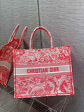 Dior M1286 Large Book Tote Red Toile de Jouy Reverse Embroidery