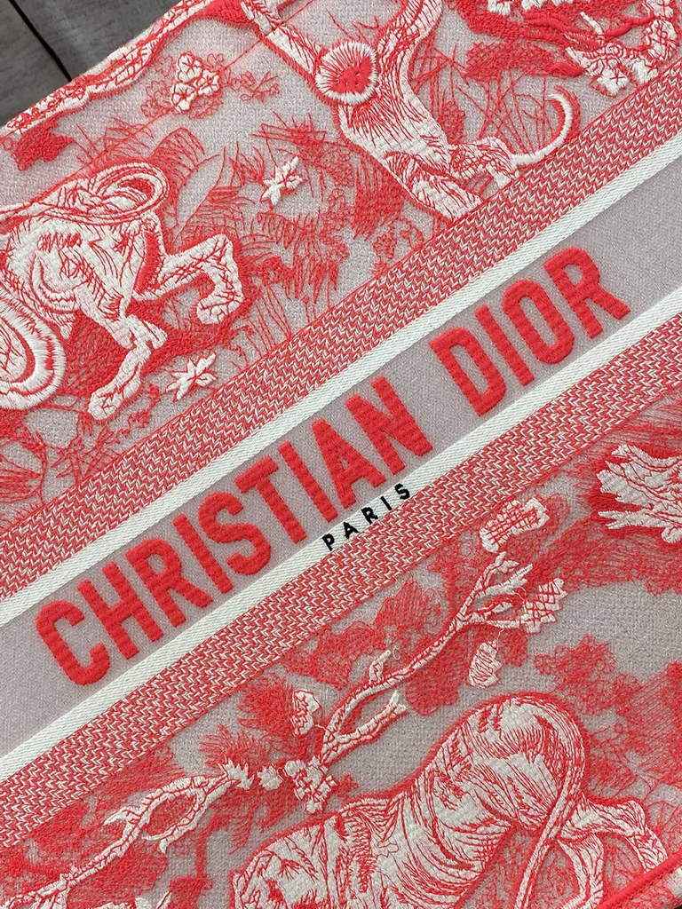Dior M1286 Large Book Tote Red Toile de Jouy Reverse Embroidery
