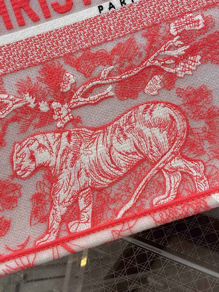 Dior M1286 Large Book Tote Red Toile de Jouy Reverse Embroidery