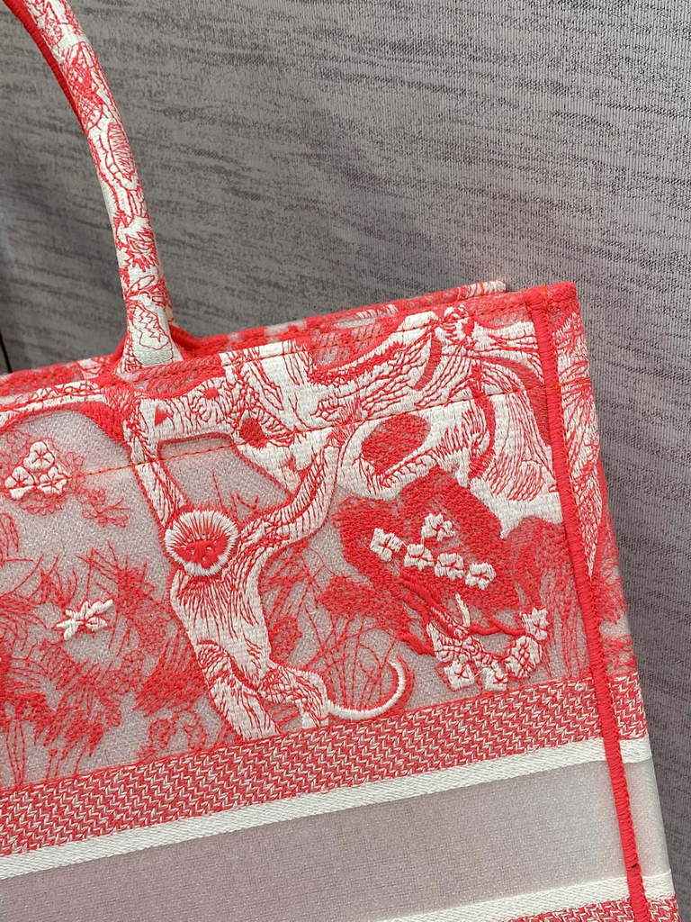 Dior M1286 Large Book Tote Red Toile de Jouy Reverse Embroidery
