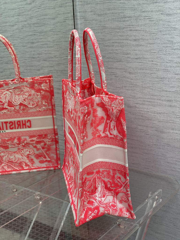 Dior M1286 Large Book Tote Red Toile de Jouy Reverse Embroidery