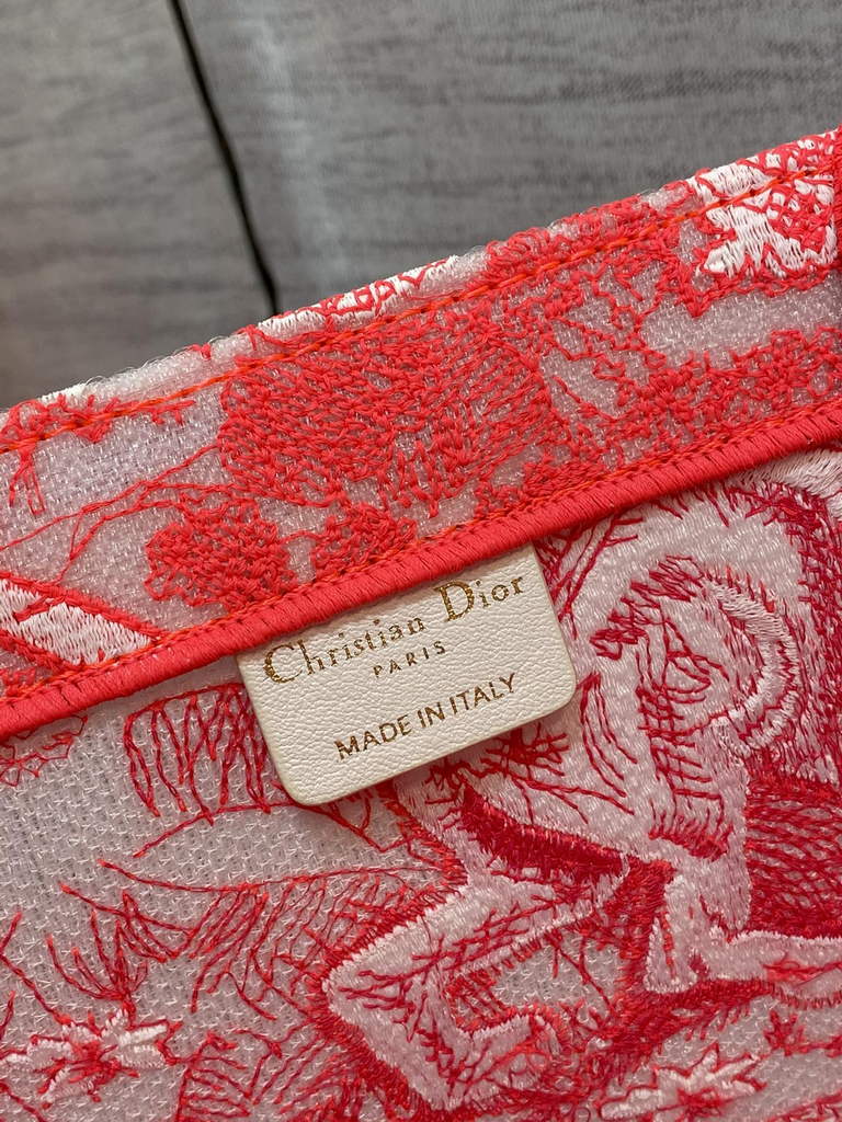 Dior M1286 Large Book Tote Red Toile de Jouy Reverse Embroidery