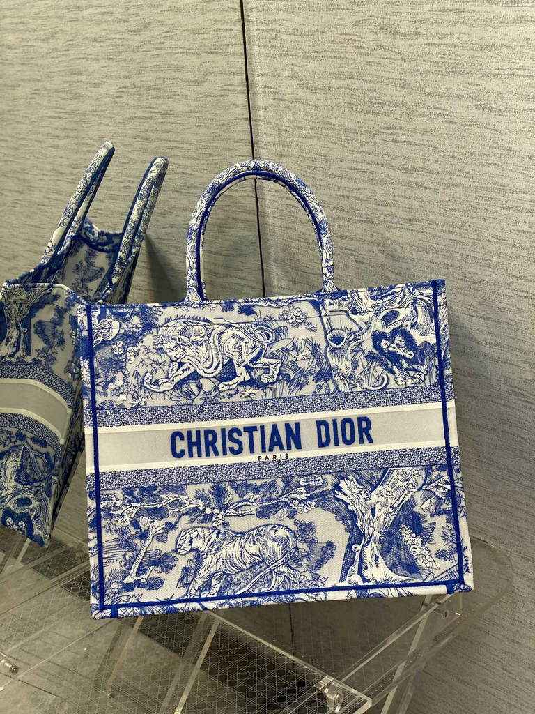 Dior M1286 Large Book Tote Toile de Blue Jouy Reverse Embroidery